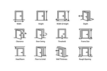 Obraz premium Doorway measurements: width, height, clearance, frame, threshold, wall thickness guide