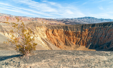 Ubehebe Crater, surrounded by mountains. Death Valley National Park