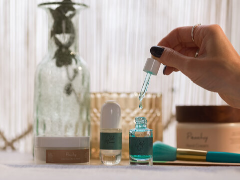 Woman using beauty product 