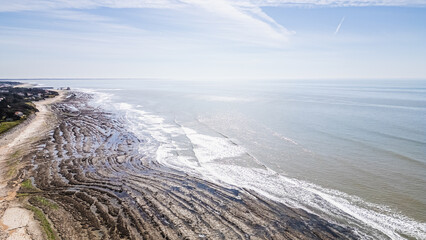 Drone view of Ragounite beach in Jard sur Mer, Vendee, France on a spring day