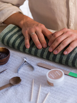 Man preparing to get manicure 
