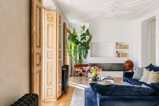 Living Room With Wooden Shutters