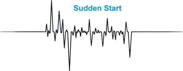 Naklejka premium Sudden Start Audio Waveform Illustration for Sound Engineering, Heartbeat Pulse and Vibration Frequency Visualizer