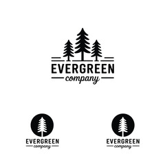 Evergreen company logo featuring stylized trees and circular emblems