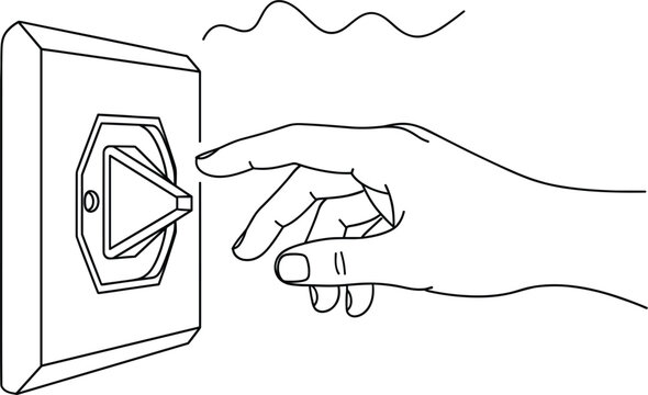 Line Art Illustration of a Human Hand Turning a Light Switch On or Off for Energy Conservation, Home Automation, and Power Control Concepts