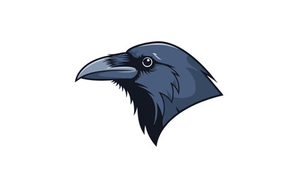 Naklejka premium Profile portrait of a black crow or raven head with detailed feathers and a sharp beak in a semi realistic graphic style.