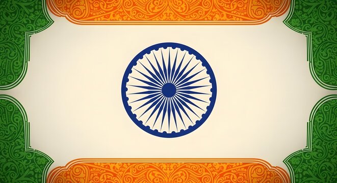 The ashoka chakra on indian flag background
