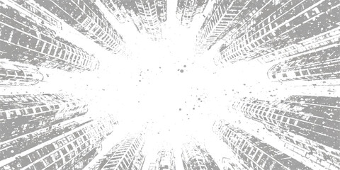 Fototapeta premium Abstract monochrome grunge background featuring converging lines and a radial perspective effect looking upwards