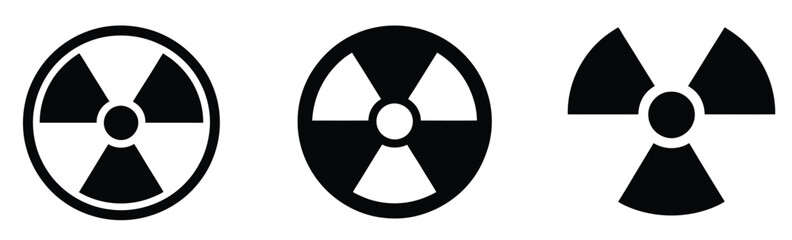 Fototapeta premium Radioactive Vector Icons Set, hazard and radiation symbol collection featuring nuclear warning signs, toxic material icons, biohazard alerts, energy hazard symbols, and safety warning graphics