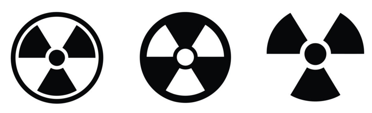 Radioactive Vector Icons Set, hazard and radiation symbol collection featuring nuclear warning signs, toxic material icons, biohazard alerts, energy hazard symbols, and safety warning graphics
