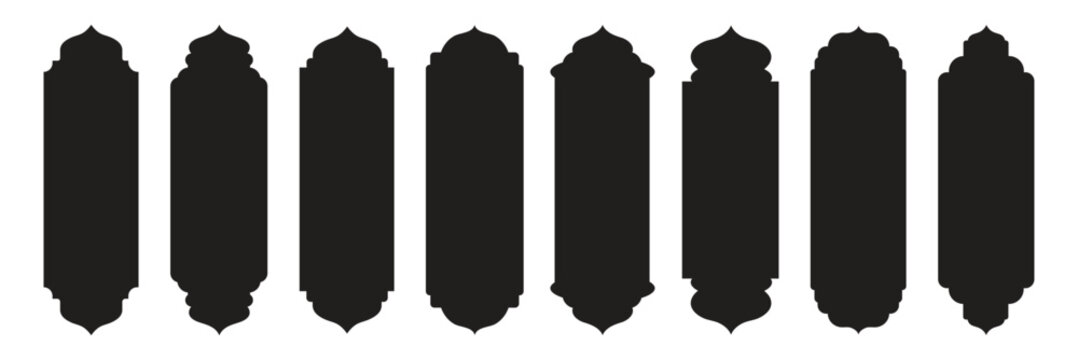 Arabic label frames. Modern islamic mosque dome and lanterns, Arab frame set. Ramadan kareem .traditional ornamental minimalist window. Set of islamic shape illustration design blank islamic shape