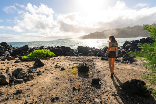 traveler walking on coastal nature