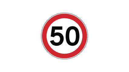 "Speed limit road sign with red border and bold black number 50 on white background symbolizing traffic regulation and road safety compliance" © VectAmaze