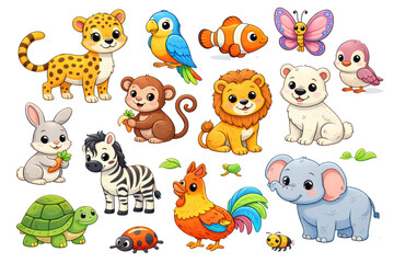 Obraz premium A colorful collection of cartoon animals including a lion monkey and zebra