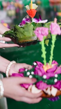 Thai woman celebrating loi krathong festival