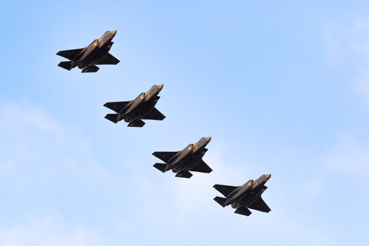 Modern US fighter jets in formation flight
