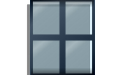 Wooden white rectangular sliding window with clear glass isolated on transparent background. Vector illustration for architecture, interior design, mockup, compositing, PNG