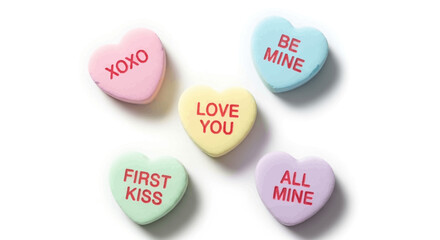 Fototapeta premium Colorful candy hearts with love messages on Valentine's Day