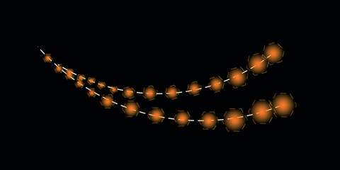 Naklejka premium Blurry orange lights on a dark background forming a curved line