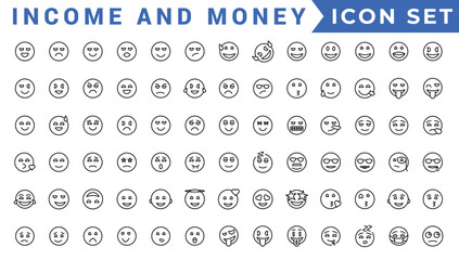 Simple outline emoji icons set. Modern design emoticons face icons collection. Set of vector , emotions and feeling like happy, angry, sad, laughing, teasing and dizzy faces.