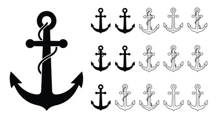 Collection of nautical symbols anchors and crosses in varying shades © Asia