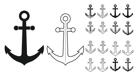 Collection of anchor icons in varying styles and shades of gray © Asia