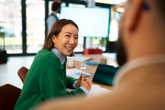 Smiling at work meeting