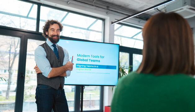 Business presenter at meeting