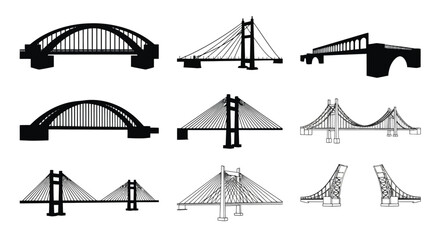 Variety of bridge designs illustrated in a black and white graphic