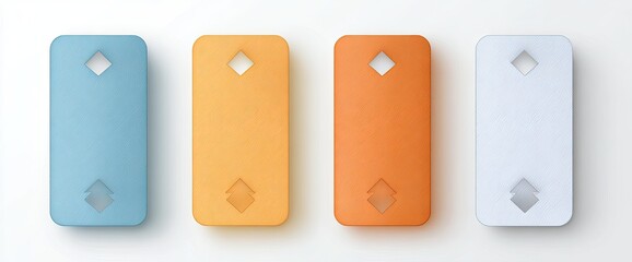 Four rectangular objects in pastel colors, each with diamond shapes, arranged on a white background