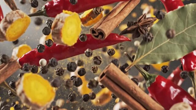 Aromatic Spices in Motion, culinary flavor concept