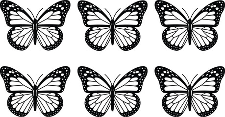Obraz premium Six Monarch Butterflies Pattern Isolated on White Background