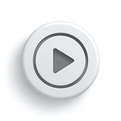 White, circular, raised button with a grey play icon; casting a shadow on a white background