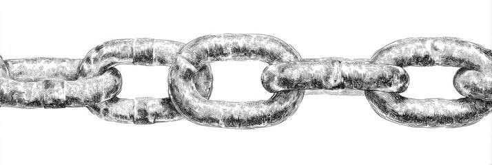 Obraz premium A grayscale drawing depicts a metallic chain, with linked oval rings, on a white background