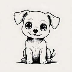Fototapeta premium Cute Puppy Line Art Illustration in Black and White on Clean Background