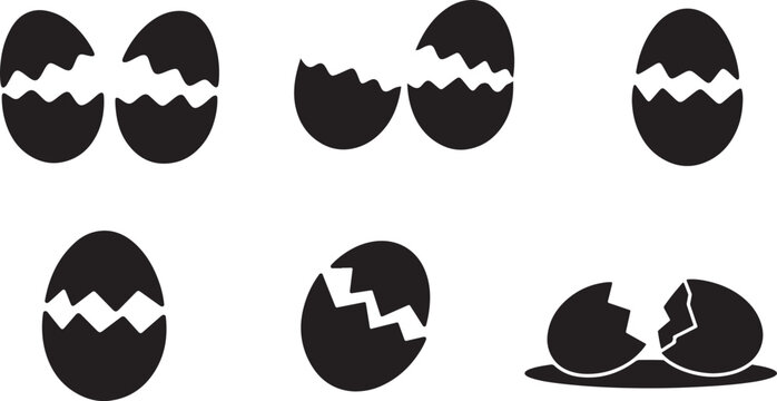 Easter Egg Silhouette Collection Vector Set Isolated on White.