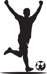 Soccer Player Celebration Silhouette with Football Vector Illustration