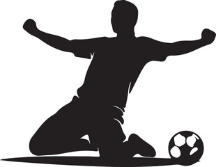 Soccer Player Kneeling Goal Celebration Silhouette with Football Vector