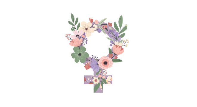 Floral Wreath with Flowers and Leaves.