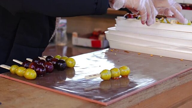 Grape Tanghulu, traditional Chinese snack of candied fruit