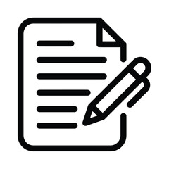 Vector icon of a document with a pencil writing on it in black lines