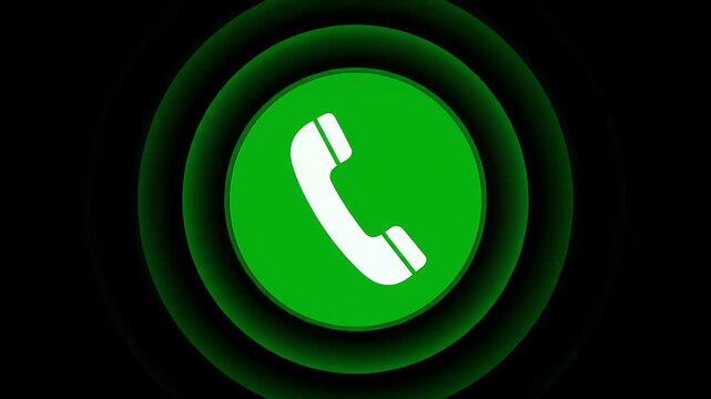 Green phone call icon button glowing on dark background for mobile app interface