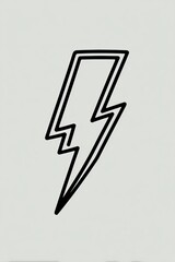 A simple, black outline of a lightning bolt on a light gray background, angled