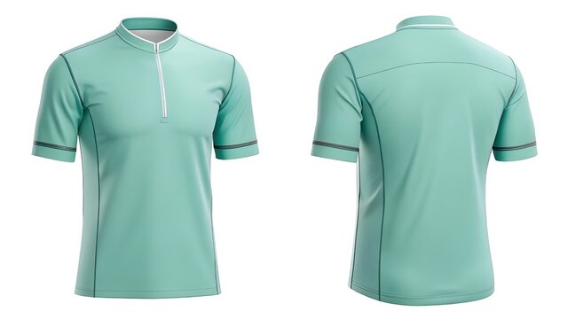 Front and back view of a short-sleeved mint green t-shirt mockup on a white background for design template