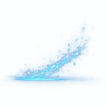 Dynamic rising blue light trail with glowing magic sparkles and shimmering glitter dust for motion design visual effect on transparent background PNG