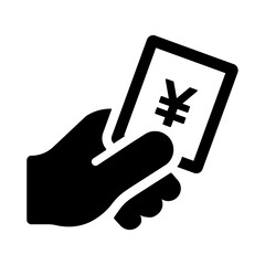 金券・領収書を表すシルエットアイコン　円マークのカードを持つ手