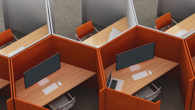 Hexagon shaped office workspace design with individual cubicles