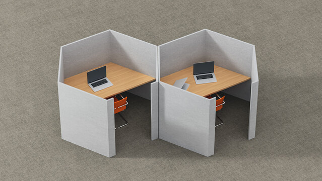 Hexagon shaped office workspace design with individual cubicles