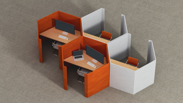 Hexagon shaped office workspace design with individual cubicles