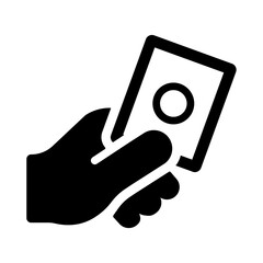 許可証・証明書を表すアイコン　〇マークのカードを持つ手